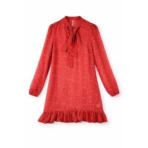 Free People Sheer Floral Red Tie Neck Ruffled Hem Cottagecore DateNight Sz Small